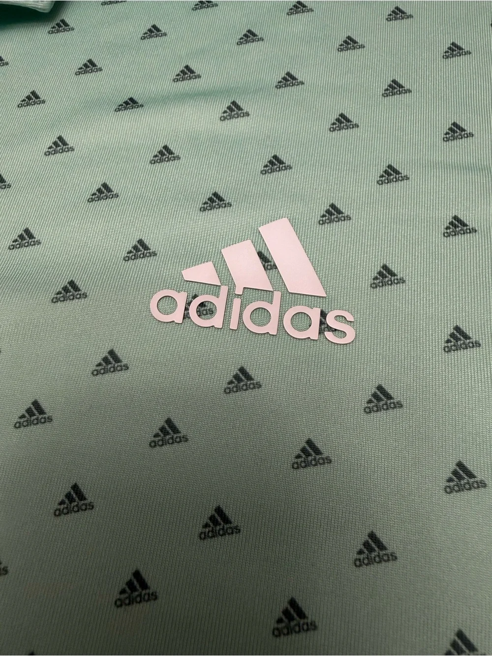 Adidas Golf Polo Shirt Men’s XL Mint Green All Over Logo Print Performance Stret